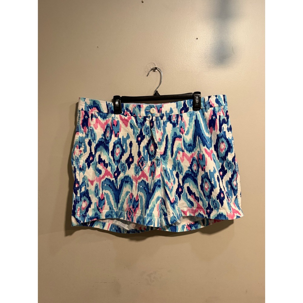 Crown & Ivy Caroline Shorts 18W Pink Blue Ikat Abstract Preppy Summer Chino